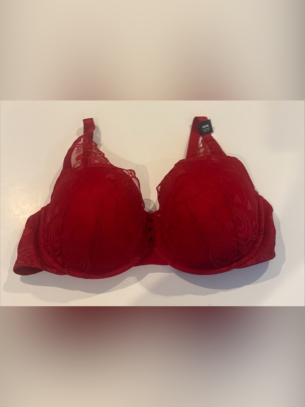 Torrid Bra 42DD Jester Red Heart Lace  XO Plunge Push Up NEW